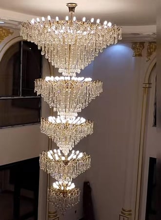 نجف كرستال ذهبي خمسه ادوار قطر 150 سم+قطر 120سم +قطر 100سم +قطر 80سم+قطر 60سم