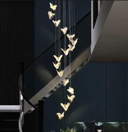 ثريات قبب 28 لمبة مودرن ذهبي نزول 3 متر مقاس القاعدة اضاءة صفراء ليد LED