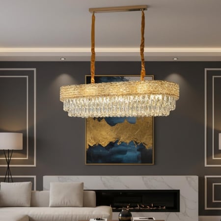 ثريا مستطيله كريستال 2 متر مستطيل ذهبي