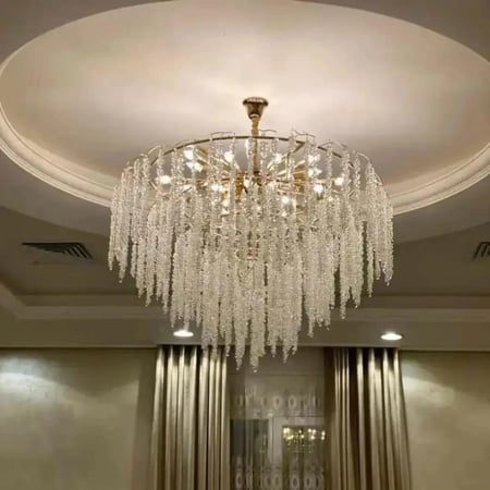 نجف عناقيد دائري ذهبي كرستال شفاف قطر 80 سم