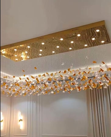 ثريا احجار مستطيل طول150سم وعرض 60سم لون عسل و شفاف