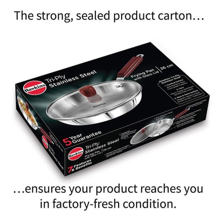 مقلاة القلي هوكينز ستانلس ستيل تري-بلاي - 26 سم | مع غطاء زجاجي | متوافقة مع الغاز والطبخ الحثي | صنع في الهند (ضمان سنتين