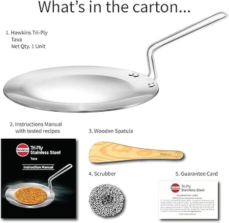 مقلاة التاوا هوكينز ستانلس ستيل تري-بلاي - 26 سم | متوافقة مع الغاز والطبخ الحثي | صنع في الهند (ضمان سنتين)