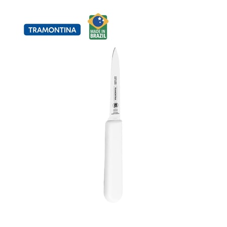 سكين خضروات احترافية من ترامونتينا بشفرة من الفولاذ المقاوم للصدأ ومقبض من البولي بروبلين باللون الأبيض، مقاس 3 بوصات | صنع في البرازيل
