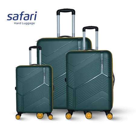 Safari Hard Luggage Carter  Set Of 3Pcs Small 55Cm + Medium 66Cm + Large 75 Cm , 8 Wheel With TSA Lock - Made in India 3 Year Warranty - Dusk Green