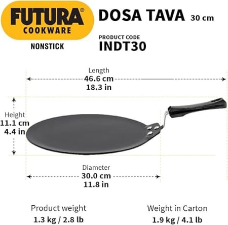 مقلاة دوسا هوكينز فيوتورا غير اللاصقة - 30 سم - ألومنيوم مؤكسد صلب - مقبض مريح - صناعة هندية - ضمان سنتين