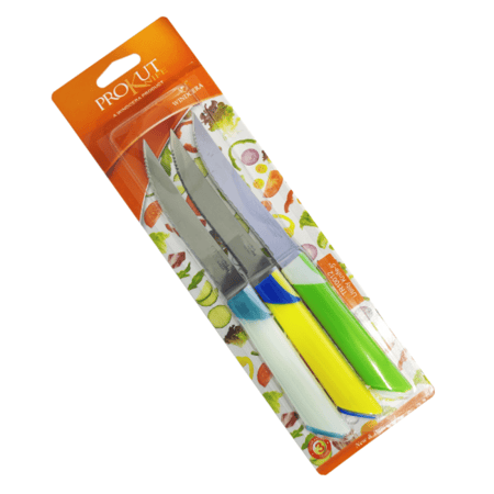 مجموعة سكاكين مطبخ بروكوت من الفولاذ المقاوم للصدأ مقاس 5 بوصات مكونة من 3 قطع بمقبض بلاستيكي ملون