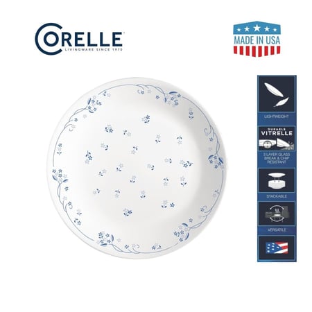 كورللي طبق عشاء مقاس مجموعة من 6 قطع 26 سم مصنوع من أفضل مادة زجاجية ثلاثية الطبقات في العالم - أزرق إقليمي | صنع في الولايات المتحدة الأمريكية