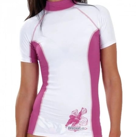 تيشيرت بوشات نسائي كم قصير أبيض/زهري