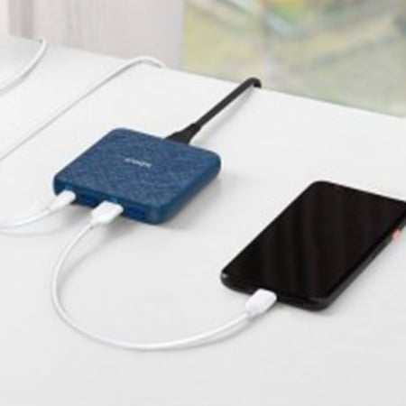 فيش جداري مكتبي أنكر بوربورت أتوم الإصدار الثالث 1PD + 3USB 65Wقماشي - ازرق
