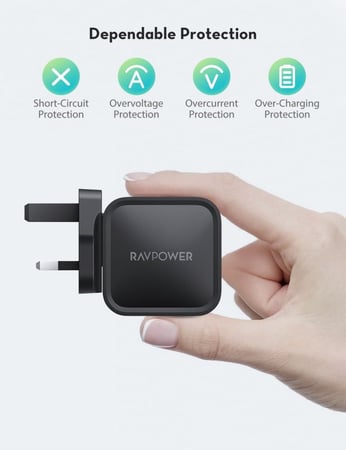 شاحن جداري راف باور بقوة 61 واط بتقنية بي دي – اسود