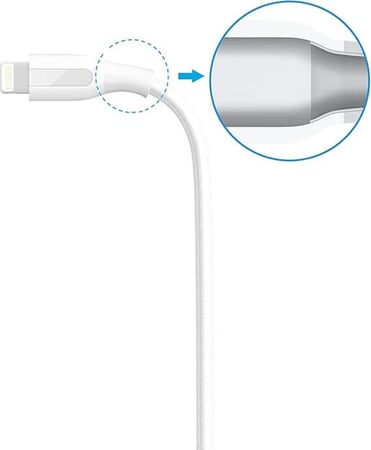 كيبل أنكر للأيفون بور لاين بلس قماش  0.90m / 3ft - ابيض