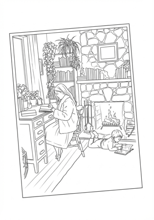 ورقة تلوين كبار بنات أطفال قراءة كتب صورة دافئة تلون ملون