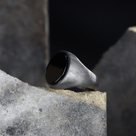 خاتم فضه خالصه مرصع بحجر اونكس