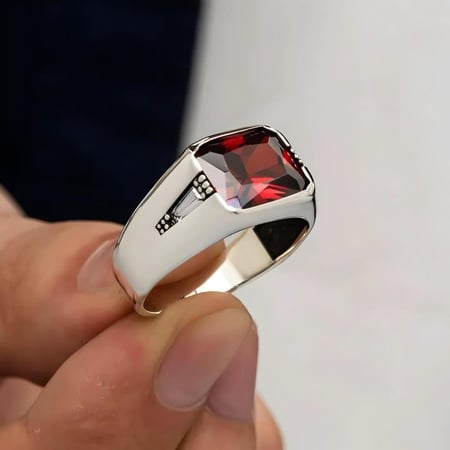 خاتم فضه ناعم مرصع بحجر الزركون