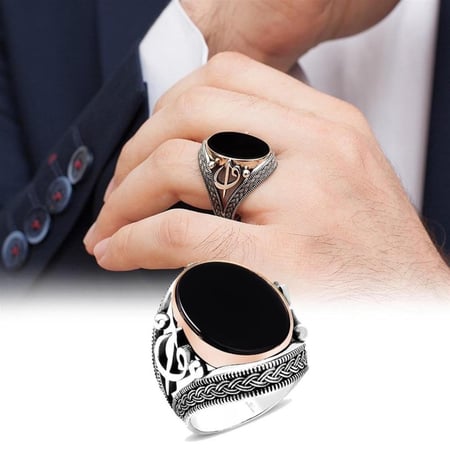 خاتم راقي فضه عيار 925 بحجر عقيق اسود مميز