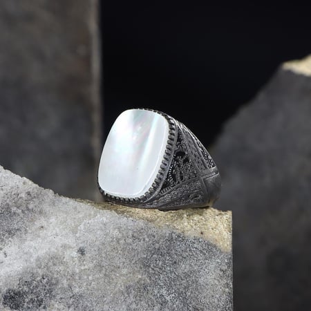 خاتم فضه خالصه بحجر صدف طبيعي