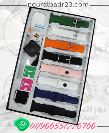 ساعة اكترونيه شبية أبل + سماعات بلوتوث+10قطع بالوان مختلفه+كيس هديه-00169
