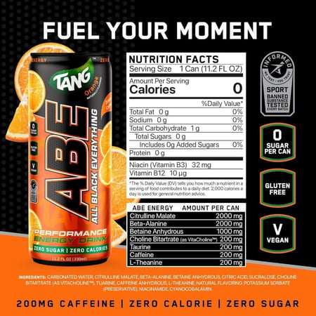 ايه بي اي مشروب طاقة نكهة التانج برتقال كرتون 12*330مل - ABE Pre-workout Can Tang Orange Box
