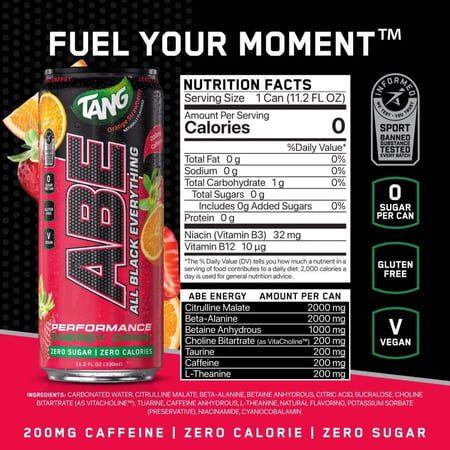 ايه بي اي مشروب طاقة نكهة التانج برتقال وفراولة كرتون 12*330مل - ABE Pre-workout Can Tang Orange Strawberry Box