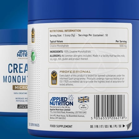 ابلايد كرياتين مونوهيدرات نقي ٢٥٠ جم بدون نكهة - Applied Creatine Monohydrate Micronized Unflavored 250G
