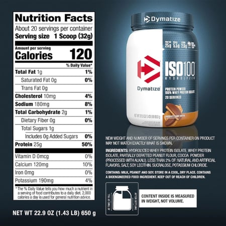 ايزو 100 بروتين ديماتايز شوكليت بينت بتر 650جم - Dymatize ISO100 Protein