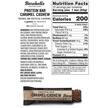 باربلز بروتين بار كراميل كاجو 55جم - كرتون 12 حبة - Barebells Protein Bar Box