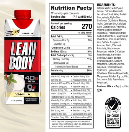 بروتين شيك لين بودي لابرادا نيوتريشن نكهة الفانيلا 500 مل - Labrada Nutrition Lean Body Protein Shake