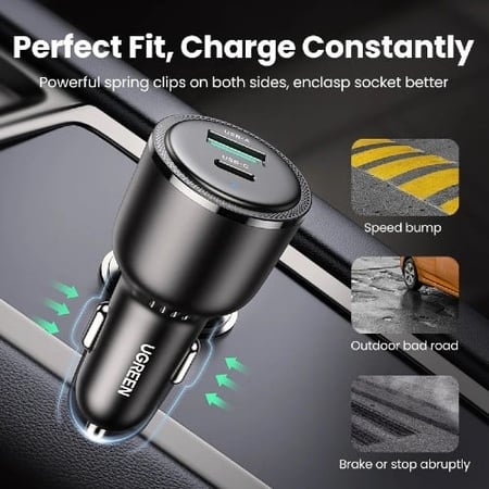 شاحن للسيارة بمنفذ تايب سي و USB بقوة 63 واط | UGREEN