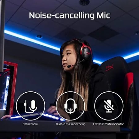 سماعة HyperX Cloud 2 صوت محيطي ميكروفون قابل للإزالة وسادات مريحة