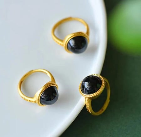 خاتم حجر عقيق اسود ( Black Agate  ) مطلي