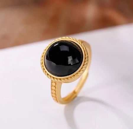 خاتم حجر عقيق اسود ( Black Agate  ) مطلي