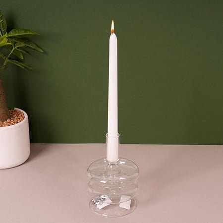 شمعدان زجاجي ديكوري شفاف دائري الشكل ذات تصميم 2 دور - 15 سم