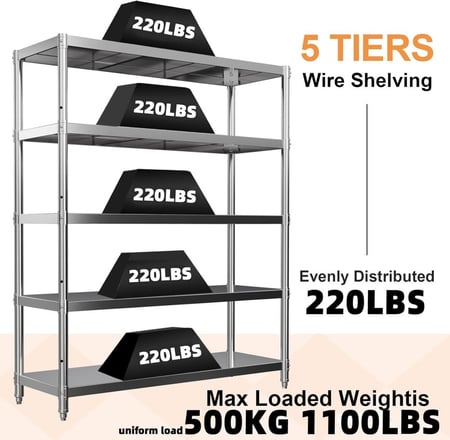 أرفف تنظيم 5 دور معدن لون فضي مقاس 155x40x80 سم