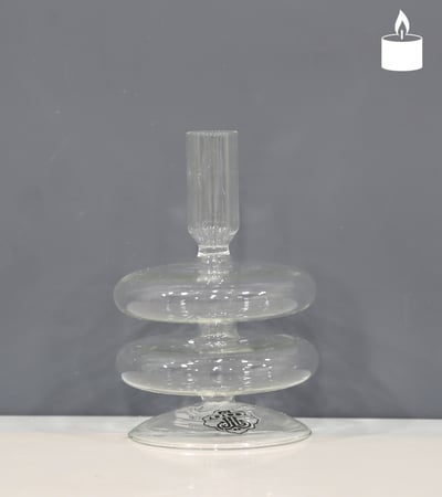 شمعدان زجاجي ديكوري شفاف دائري الشكل ذات تصميم 2 دور - 15 سم