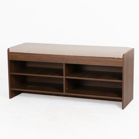 خزانة مدخل بمساحات تخزين مفتوحة مع مقعد مبطن لون بيج وبني - مقاس 120×40×52 سم