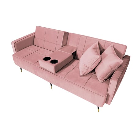 أريكة سرير مع حامل أكواب منجد بالمخمل لون زهري فاتح مقاس 180x73x88 سم