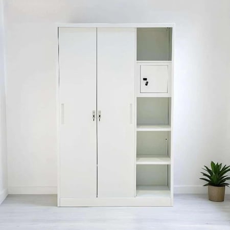 دولاب ملابس حديد مع مرايا باللون الابيض مقاس 50×120×185 سم