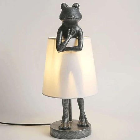 اباجورة طاولة بتصميم ضفدع لون رمادي وابيض مقاس 38x18 سم