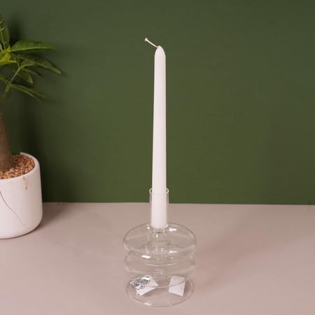 شمعدان زجاجي ديكوري شفاف دائري الشكل ذات تصميم 2 دور - 15 سم