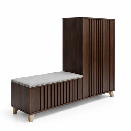 خزانة أحذية ماليزية مع مقعد تخزين لون بني ورمادي - مقاس 175×35×115 سم