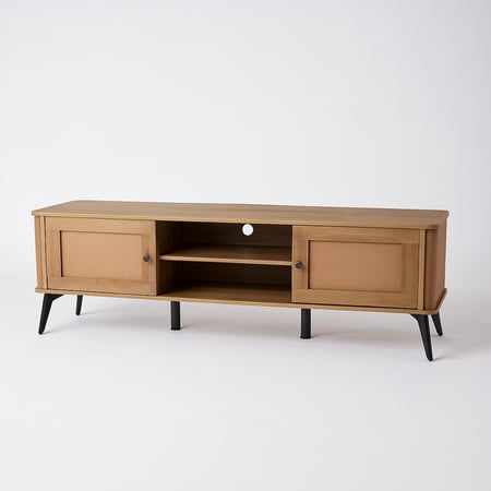 طاولة تلفزيون خشب وقواعد معدن لون بني مقاس 160x40x50 سم