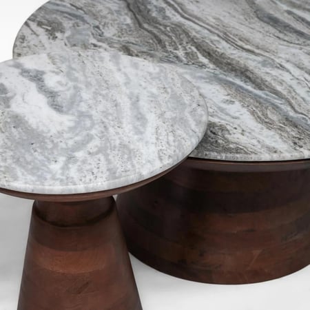 طقم طاولات بتصميم عصرى خشب هندي طبيعي سطح رخام طبيعي