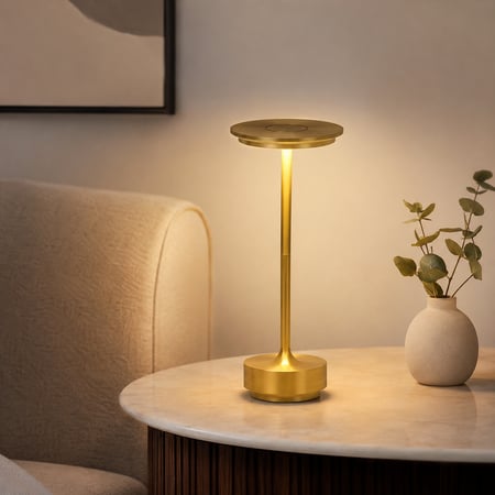 مصباح طاولة LED ذهبي بتصميم عصري