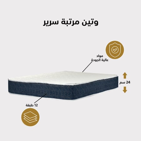 مرتبة سرير 12 طبقة لون أبيض x أزرق مقاس 193x200 سم