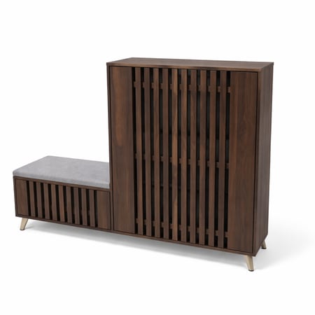 خزانة أحذية ماليزية مع مقعد تخزين لون بني ورمادي - مقاس 175×35×115 سم