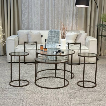 طقم طاولات مع 4 طاولات جانبية بتصميم مميز باللون البنى