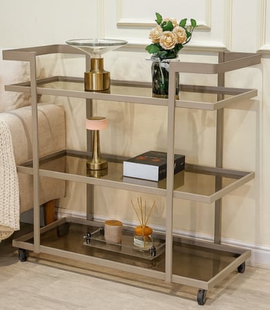 عربة تقديم ضيافة 3 أدوار لون شمباني - بتصميم فاخر وأنيق