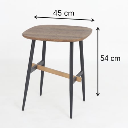 طاولة جانبيه بسطح خشب وقواعد معدن لون بني مقاس 45x45x54 سم