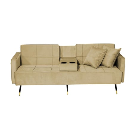 أريكة سرير مع حامل أكواب منجد بالمخمل لون سكري غامق مقاس 180x73x88 سم